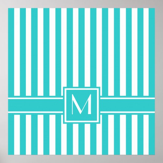 Turquoise Modern Stripe met monogram Poster (Voorkant)