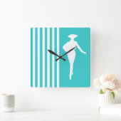 Turquoise Modern Stripes met Mode Silhouette Vierkante Klok (Huis)
