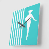 Turquoise Modern Stripes met Mode Silhouette Vierkante Klok (Hoek)