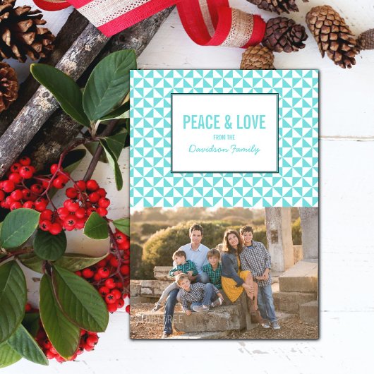 Turquoise Modern Triangles Holiday Photo Card Kaart