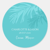 Turquoise Modern Tropical laat aangepaste bruiloft Ronde Sticker (Voorkant)