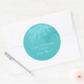 Turquoise Modern Tropical laat aangepaste bruiloft Ronde Sticker (Envelop)