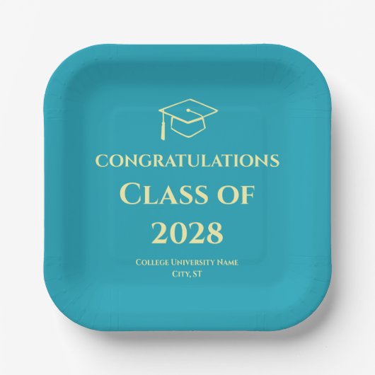Turquoise Modern Typography Graduation Party Papieren Bordje (Voorkant)