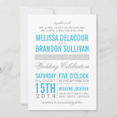 Turquoise Modern Typography Wedding Invitation Kaart (Voorkant)