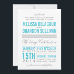 Turquoise Modern Typography Wedding Invitation Kaart<br><div class="desc">Turquoise en Gray Modern Typography Wedding Invitation Deze uitnodiging kenmerkt moderne en scripttypografie in turquoise en grijs.</div>