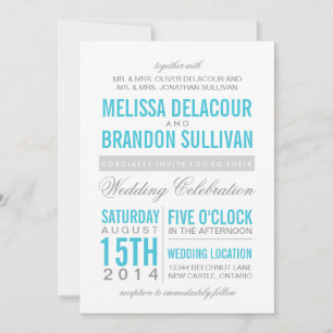 Turquoise Modern Typography Wedding Invitation Kaart