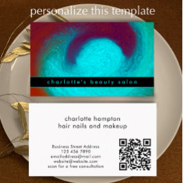 Turquoise Modern Unique Hair Nail Salon Custom Visitekaartje