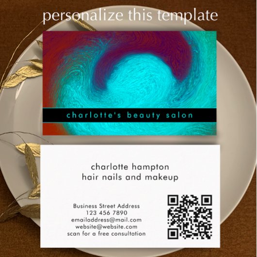 Turquoise Modern Unique Hair Nail Salon Custom Visitekaartje