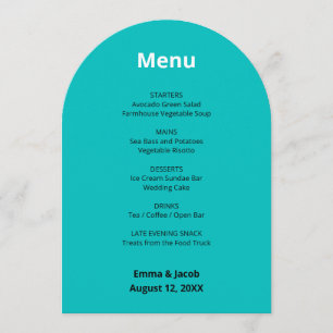 Turquoise Modern Wedding Menu Kaart