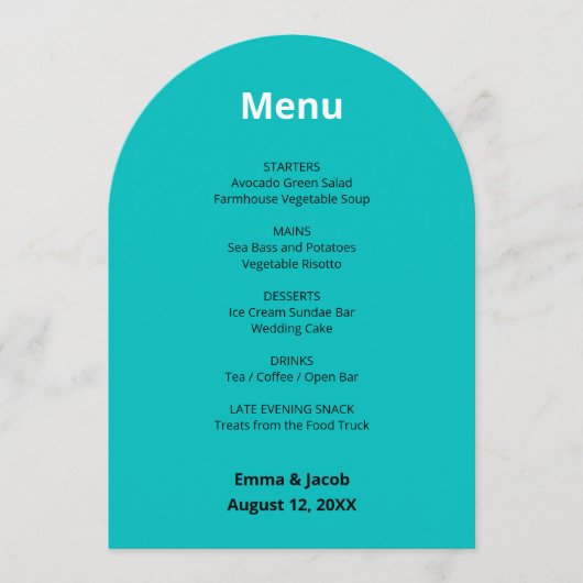 Turquoise Modern Wedding Menu Kaart (Voorkant)