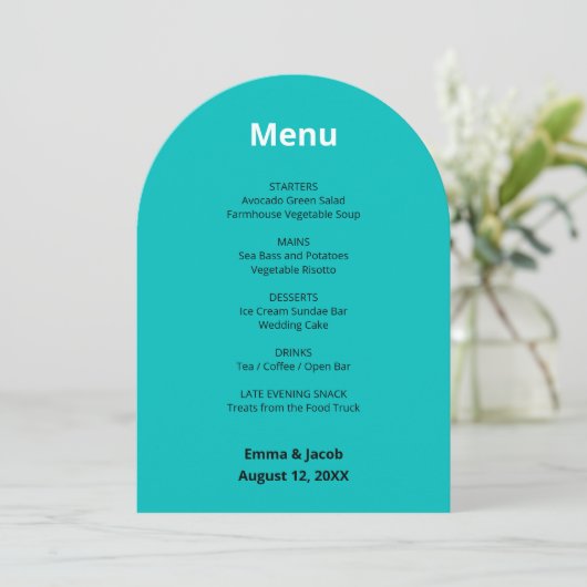 Turquoise Modern Wedding Menu Kaart (Staand voorkant)