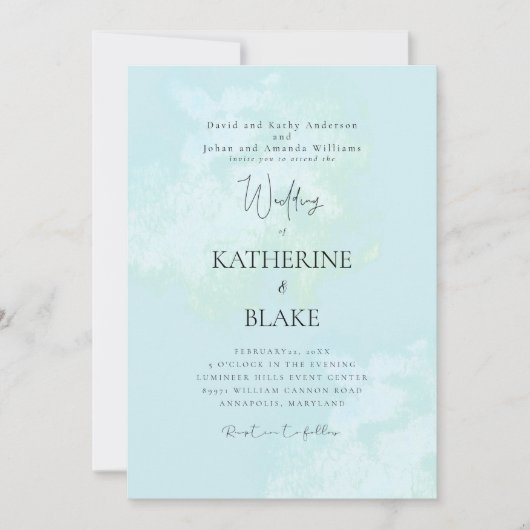 Turquoise moderne bruiloft beide ouders kaart (Voorkant)