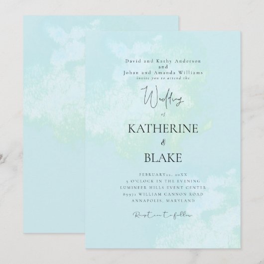 Turquoise moderne bruiloft beide ouders kaart (Voorkant / Achterkant)