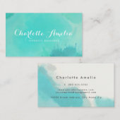 Turquoise Moderne Elegante Waterverf Visitekaartje (Voorkant / Achterkant)