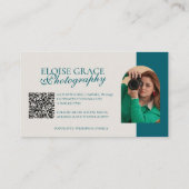 Turquoise Moderne Foto Fotograaf QR Code Visitekaartje (Achterkant)