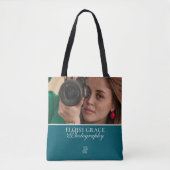 Turquoise Moderne Foto Logo Fotograaf Tote Bag (Voorkant)