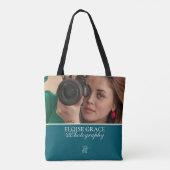 Turquoise Moderne Foto Logo Fotograaf Tote Bag (Achterkant)