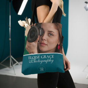 Turquoise Moderne Foto Logo Fotograaf Tote Bag
