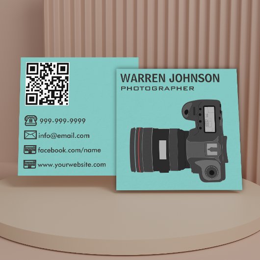 Turquoise Moderne Fotograaf QR-code Vierkante Visitekaartje