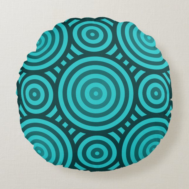 Turquoise moderne geometrische cirkel patroon rond kussen (Voorkant)