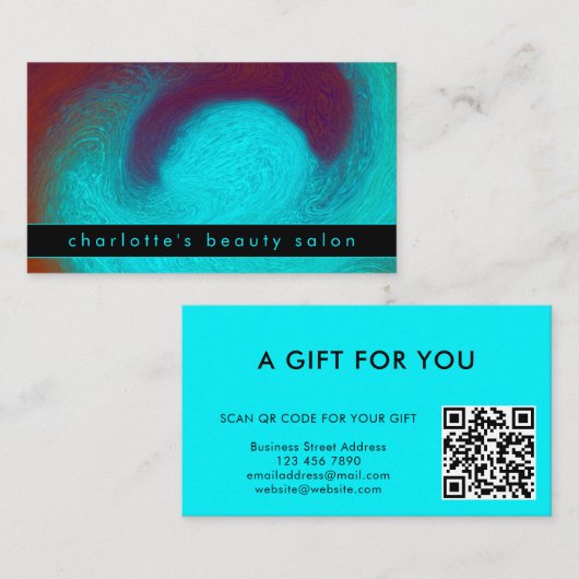 Turquoise Moderne Unieke Aangepaste QR Code Cadeau Visitekaartje (Voorkant / Achterkant)