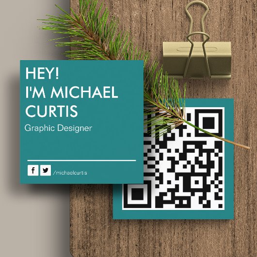 Turquoise Modernegrafisch Ontwerper QR-code Vierkante Visitekaartje