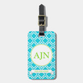 Turquoise monogram Bagagelabel (Voorkant verticaal)