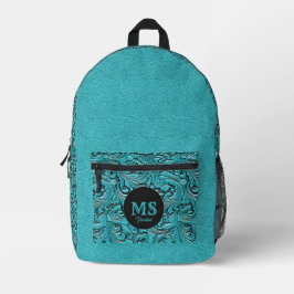 Turquoise monogram bewerkt leder westerne stijl bedrukte rugzak
