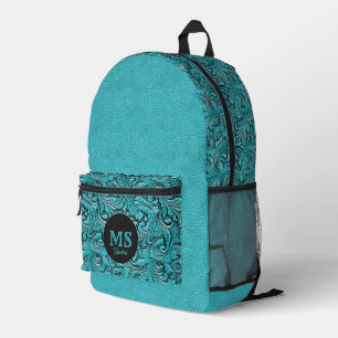 Turquoise monogram bewerkt leder westerne stijl bedrukte rugzak