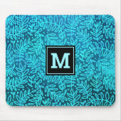 Turquoise monogram bladeren patroon modern muismat (Voorkant)