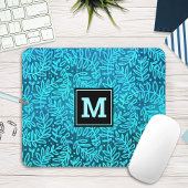 Turquoise monogram bladeren patroon modern muismat