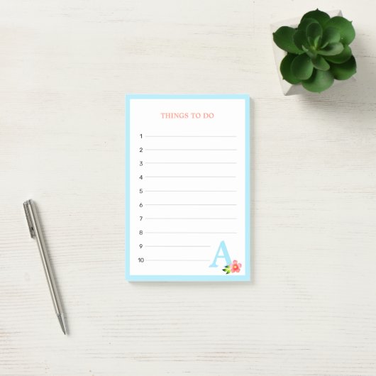 Turquoise Monogram & Bloem Dingen Te Doen Post-it® Notes (Kantoor)