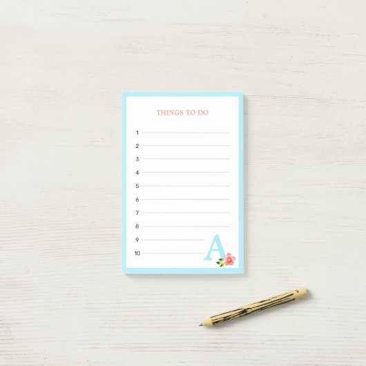 Turquoise Monogram & Bloem Dingen Te Doen Post-it® Notes (Op bureau)