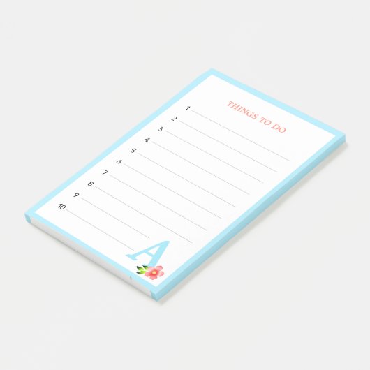 Turquoise Monogram & Bloem Dingen Te Doen Post-it® Notes (Schuin)