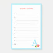 Turquoise Monogram & Bloem Dingen Te Doen Post-it® Notes (Voorkant)