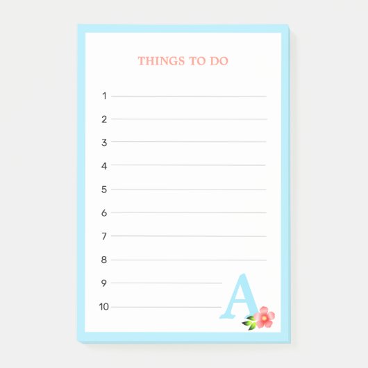 Turquoise Monogram & Bloem Dingen Te Doen Post-it® Notes (Voorkant)