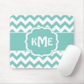 Turquoise monogram chevron stripe muispad muismat (Met muis)