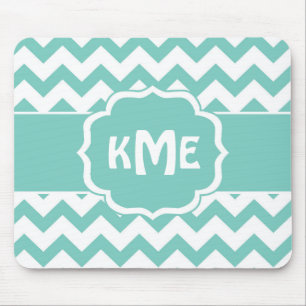 Turquoise monogram chevron stripe muispad muismat