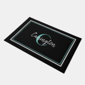 Turquoise Monogram en Familienaam New Home Black Deurmat (Schuin)