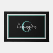 Turquoise Monogram en Familienaam New Home Black Deurmat (Voorkant)