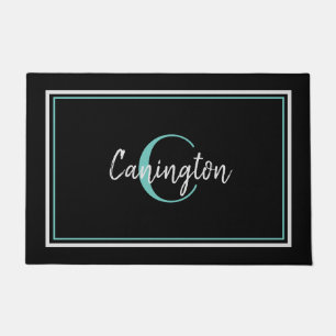 Turquoise Monogram en Familienaam New Home Black Deurmat