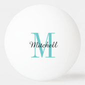 Turquoise Monogram en naam op maat Pingpongbal (Voorkant)