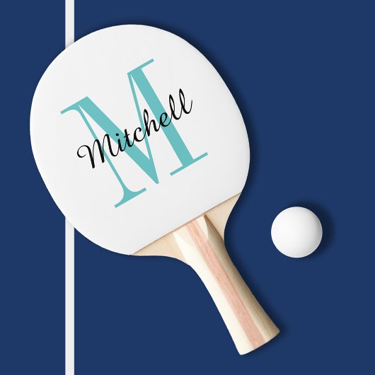 Turquoise Monogram en naam op maat Tafeltennisbatje