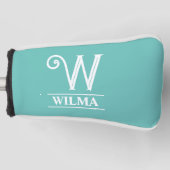 Turquoise Monogram Golfputter Hoofddeksel Golfheadcover (Voorkant)