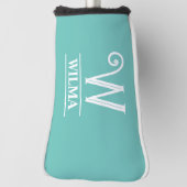Turquoise Monogram Golfputter Hoofddeksel Golfheadcover (Draai 90)
