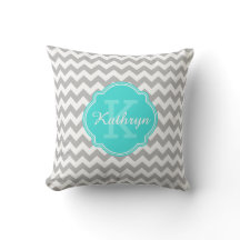Turquoise Monogram Gray Chevron Pattern