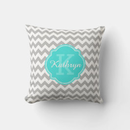 Turquoise Monogram Gray Chevron Pattern Kussen