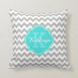 Turquoise Monogram Gray Chevron Pattern Kussen