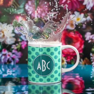 Turquoise Monogram Groene Stippen Koffiemok