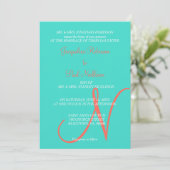 Turquoise Monogram Harten Kaart (Staand voorkant)